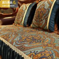 欧式沙发坐垫美式客厅真皮组合沙发垫四季防滑布艺通用套罩巾 三维工匠 斯图加特-蓝 65*190cm+17cm裙摆