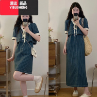 YIBUSHENG大码女装法式复古牛仔连衣裙女季胖mm显瘦遮肉短袖假两件裙子