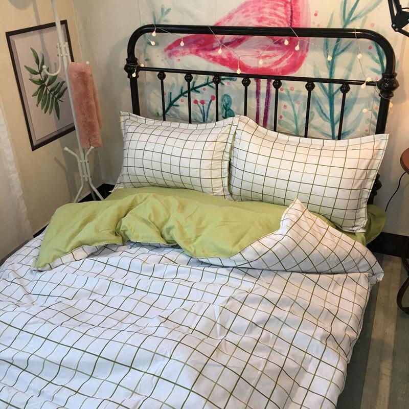 简约清新小格子条纹1.8四件套1.2大学生宿舍单人1.5m被套4三件套3