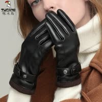 啄木鸟皮手套女冬季骑车加绒加厚防水防风触屏冬天骑行摩托车手套