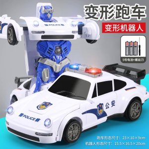 儿童电动变形汽车机器人旋转万向警车玩具车男孩圣诞节礼物3750