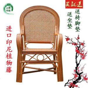 单人藤椅办公真藤编椅子休闲单个家用老人靠背椅简约护腰扶手腾椅