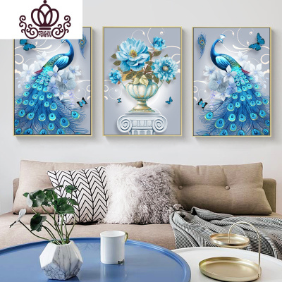 封后(FENGHOU)2019年新款钻石画满钻客厅三联画点贴砖十字绣钻石绣简约现代孔雀满钻-240x100cm送工具