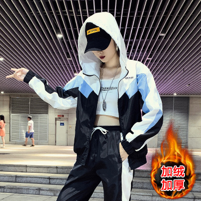 珂卡慕(KEKAMU)2020秋季新款卫衣两件套女宽松韩版时尚休闲运动服学生春装黑色加绒-S