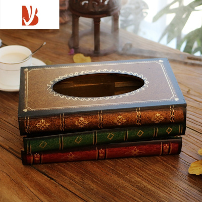 三维工匠创意时尚假书抽纸盒客厅家用茶几个性纸巾盒 美式复古书形收纳盒 黄色仿真书纸巾盒