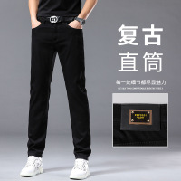 春夏新款轻奢潮牌薄款黑色牛仔裤冰丝弹力宽松小直筒夏季百搭