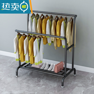 敬平衣架卧室落地挂衣架衣帽架阳台晾衣架晒鞋被子大容量收纳衣服器 黑色 两根管长120高160