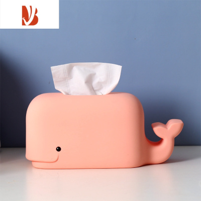 三维工匠可爱鲸鱼硅胶纸巾盒防摔创意家用客厅卧室桌面抽纸盒创意手机支架 粉红色