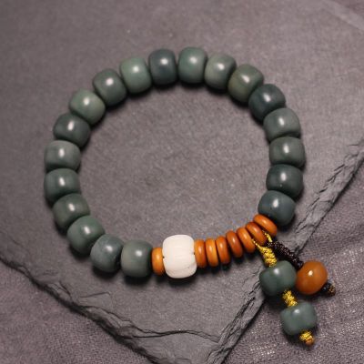 民族风纯天然植物手工编织时尚盘玩佛珠男女莲花绿菩提根手串手链送女朋友老婆情人节七夕生日礼物