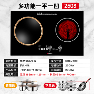Chigo/志高NL2508双灶电陶电磁炉家用嵌入式智能大功率炒菜凹面灶 黑色2508