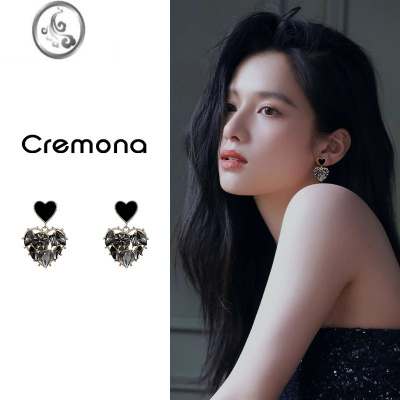 JiMi甜酷黑色爱心耳夹少女无耳洞2023新款轻奢高级感小众螺旋时尚耳饰