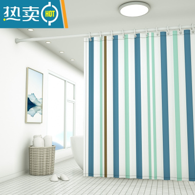 敬平浴室防水布浴帘免打孔淋浴房加厚防水挂帘套装卫生间洗澡隔断帘子