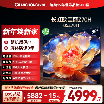 长虹电视85Z70H 云帆AI影像 双驱16晶MiniLED 内置分舱回音壁 云帆AI大模型4K超高清平板液晶电视政府补