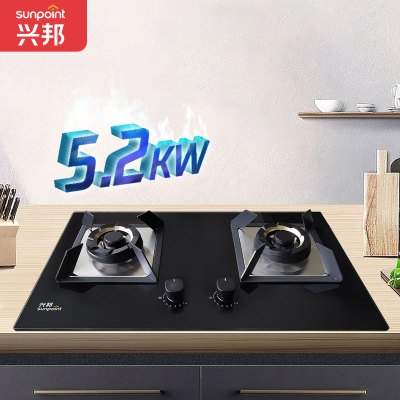 SUNPOINT兴邦燃气灶双灶家用5.2KW大火力天然气灶台嵌入式液化气煤气灶猛火炉具JZT-QB50306