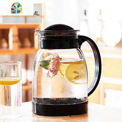 2000ML家用套装凉水壶玻璃耐热高温防爆大容量冷水壶白开水杯茶壶 FENGHOU 白色2000+4只水杯+沥水盘仿木色