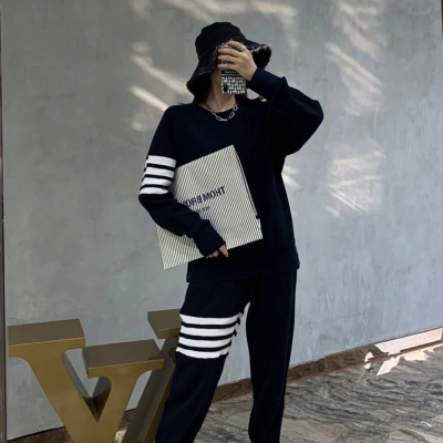 广赫tb华夫格休闲套装女宽松2020秋冬情侣款潮牌卫衣长裤两件套套装套装