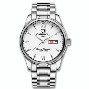 瑞士嘉年华CARNIVAL手表名匠商务男士系列双日历全自动机械表 男防水大三针镂空背透精钢男表正装时尚腕表8670G