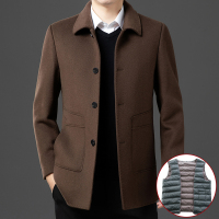 双面呢羊绒大衣可拆卸鹅绒羽绒内胆翻领羊绒呢子连帽双面呢羊绒大衣爸爸保暖秋冬装纯羊毛西装外套冬装新款毛呢外套潮大码男装