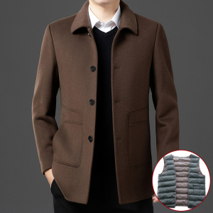 双面呢羊绒大衣可拆卸鹅绒羽绒内胆翻领羊绒呢子连帽双面呢羊绒大衣爸爸保暖秋冬装纯羊毛西装外套冬装新款毛呢外套潮大码男装