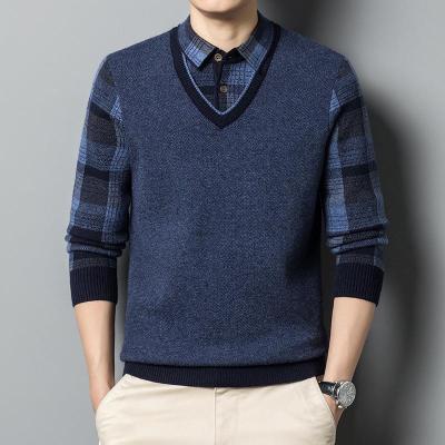 秋冬装新款中青年男式毛衣时尚休闲假两件加厚保暖打底衫