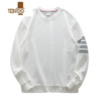 YANXUtb华夫格卫衣男美式宽松圆领长袖套头打底衫四条杠加绒外套男