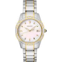 Seiko/精工白金表盘白带石英女表不锈钢表壳防水米
