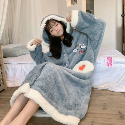 SleepyBear长毛绒加厚睡袍女生冬装韩版双面绒睡衣套装可外穿家居服保暖浴袍