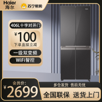 海尔(Haier)406升十字对开门超薄嵌入冰箱 彩晶面板 DEO净味养鲜 家用 BCD-406WLHTDEDSLU1