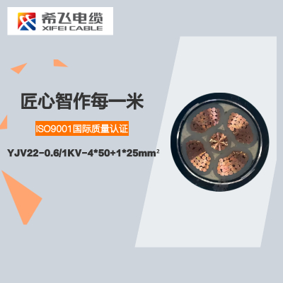 希飞牌 YJV22-0.6/1KV-4*50+1*25mm² 铜芯低压铠装电缆 元/米 联系客服 定制商品