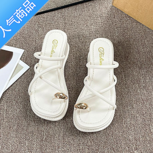 SUNTEK法式厚底套趾凉拖女夏季外穿2023年新款交叉坡跟百搭罗马凉鞋女款