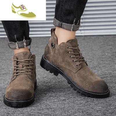 喻娄品牌秋季新款真皮马丁靴男高帮工装鞋中帮沙漠短靴潮男靴子英伦风男鞋