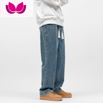 七斓牛仔裤男潮牌2022新款加绒休闲长裤直筒宽松美式阔腿裤