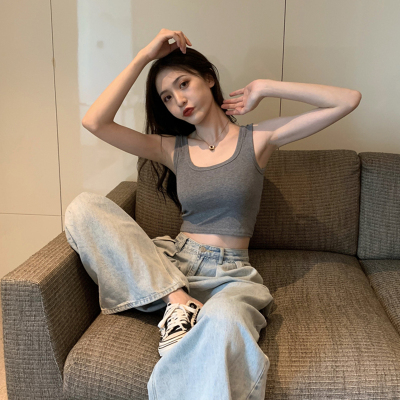 苏芈运动背心女外穿潮春夏u领修身小吊带内搭打底衫短款露脐无袖上衣