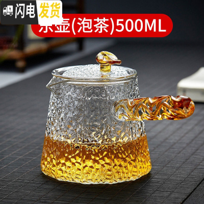 三维工匠 锤纹玻璃茶壶单壶创意把壶家用过滤功夫茶具套装耐热泡茶壶 东壶(泡茶)500