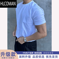 HLCOMAN白敬亭同款黑色正肩短袖t恤男款夏修身小领口美式收袖口半袖