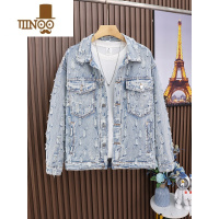 YANXU猫须破洞牛仔外套男款vibe痞帅工装夹克潮牌宽松设计感上衣