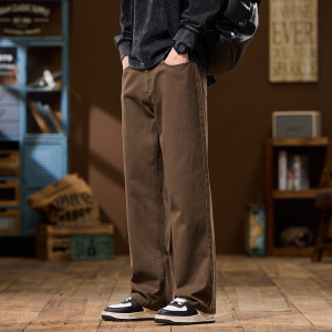 秋冬专柜品质男装休闲裤男纯棉宽松潮牌垂感棉新款直筒拖地裤
