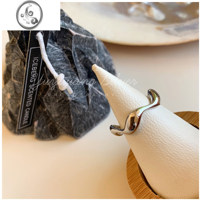 JiMiYUYUJIANG|INS不规则波浪纹光面极简戒指s925银银交叉线条宽指环