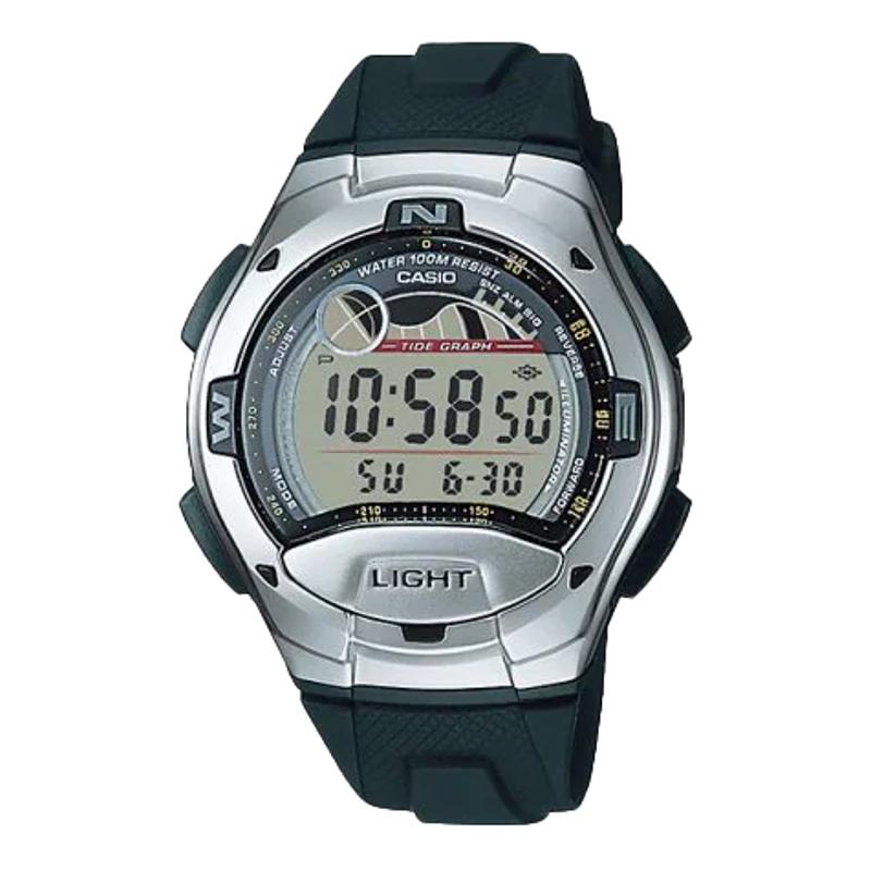 卡西欧(CASIO)男士石英表10年长续航防水潮汐月相简易指南针电子腕表