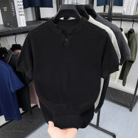 2025夏季新款男士上衣v领夏季短袖毛衣男内搭休闲薄款棉质针织衫