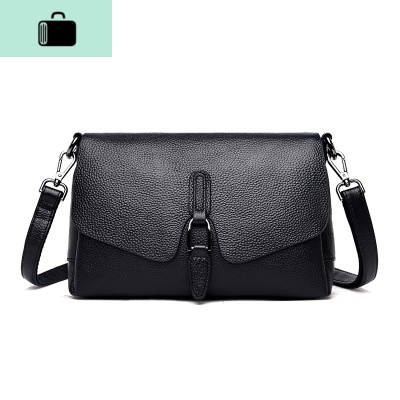 头层牛皮女包新款2020皮单肩斜挎包女时尚百搭大容量女士小包包NEW LAKE 黑色女斜挎包