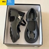 聚范法式玛丽珍小皮鞋女夏季2024新款百搭黑色圆头一字扣厚底粗跟单鞋
