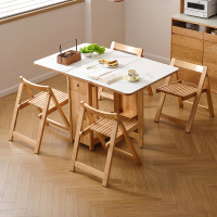全友家居原木奶油风岩板餐桌椅组合客厅实木折叠功能餐桌