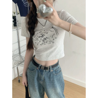 韩版修身短款趣味印花短袖T恤女夏季2025新款百搭显瘦学生上衣ins