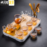 三维工匠六只装真空玻璃茶杯防烫品茗杯小号功夫茶具耐热花茶杯 12件套玻璃手执壶+6个(花形)双层杯+公杯+茶漏+六君子+