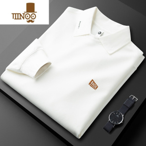 YANXU轻奢秋季薄款假衬衫领卫衣男长袖修身刺绣字母休闲白色上衣男