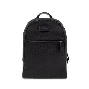 COACH男士双肩包经典圆形设计牛皮细节多功能背包 黑色