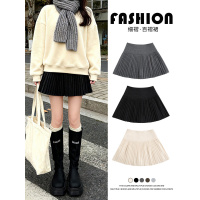 黑色毛呢短裙女秋冬新款高腰显瘦蓬蓬a字半裙羊毛百褶半身裙