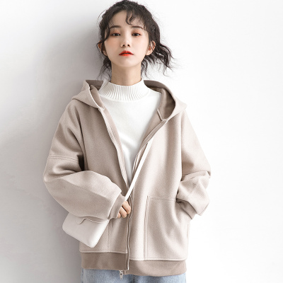 七斓2020冬季新款简约百搭连帽短款毛呢外套女学生韩版小个子呢子上衣毛呢外套