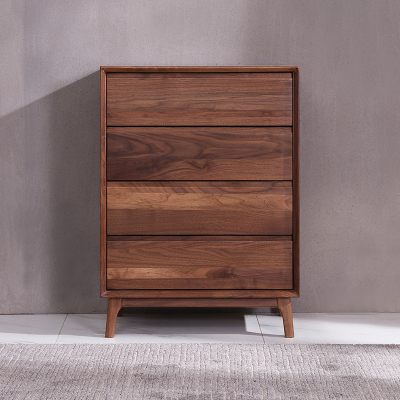 全简北美黑胡桃木极简风格斗柜 家用客厅储物柜 卧室精美收纳柜 四斗柜